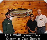2018 Largest Fish Caught by Josh Scriver pictured here with taxidermist Joe Fittante and 2018 Winning Guide John Farrow