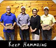 Keep Hammring (from left) Drew Peterson, Mike Walz, Greeter Wanda Hase, Robert Meverden