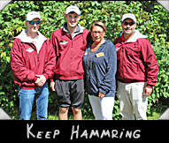 Keep Hammring (from left) Adam Watz, Drew Peterson, Greeter Wanda Hase, Robert Meverden