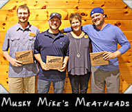 Musky Mike's Meatheads (from left) Michael O'Brien, Benjamin O'Brien, Greeter Julie Steebs, Anthony DeGaetano