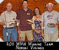 2012 WMH Winning Team Norsi Vikings Keith Hanson, Paul Hanson,Greeter Amy Farrow, Larry Quamme