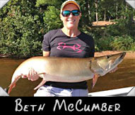 Past Hunter Beth McCumber with her 45-inch musky guided by Jerry Dreissen