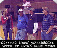 Greeter Lynsi Waldbogel introduces the St Croix Rods Team