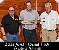 2021 WMH Dead Fish Award Winner Matt McCumber shown here with WMH VP Don Ladubec (at left) and WMH Board Member Jerry Driessen 