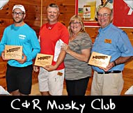 C&R Musky Club (from left) Jim Klein, Jason Long, Greeter Tina Ahrens, Jim Van Able