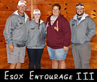 Esox Entourage III (from Left) Scott Scriver, Carlie Scriver Greeter Janelle Lone. Matt Scriver