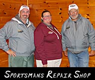 The Sportsmans Repair Shop (from left) Mark Turkiewicz, Greeter Sally Salber, Lon Lau