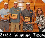 Winning Team Musky Shop 2022: (from left) Bob Holly, Dave Paun, Rick Holly,  Greeter Amy Farrow