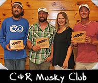 C&R Musky Club (from left) Jason Loos,  Kevin Kowalski, Greeter Jodi Long, Tom Pomeroy