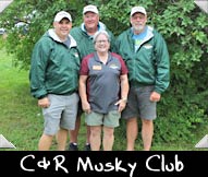 C&R Musk Club 2023 John Olson, Scott Williams, Kurt Brasser, Greeter Annie Featherstone