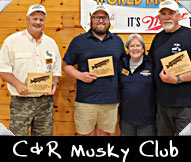 C&R Musky Club 2024 William Lieger, Cole Seefeldt, Greeter Annie Featherstone, Jay Hall