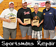 Sportsmans Repair Shop 2024 - Jayson Firkus, Tim Loefler,  Mike Chain, Greeter Jayson Peschel