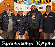 Sportsmans Repair Shop 2024 - Jayson Firkus, Tim Loefler,  Mike Chain, Greeter Jayson Peschel
